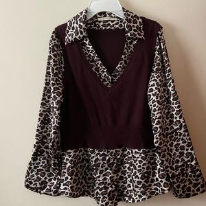 Carolyn Taylor Leopard Print Brown Blouse and Vest